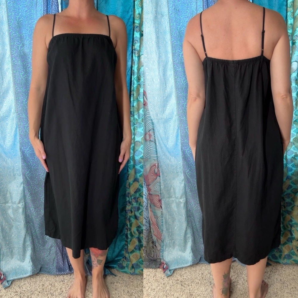 Linen Blend Minimalist Midi Dress S Lightweight Breathable Lagenlook Capsule